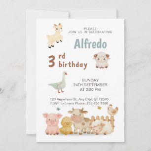Pastel Illustrated Farm Animals child Birthday  Invitation