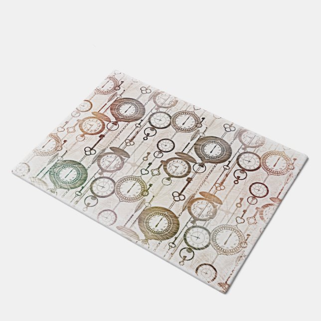 Pastel Illustrated Vintage Pocket Watches Pattern Doormat (Angled)