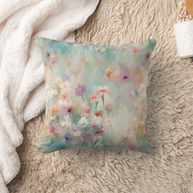 Pastel Impressionist Flowers Throw Pillow (Blanket)
