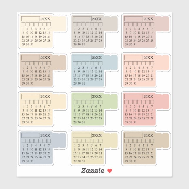 Pastel Index Tabs Monthly Generic Journal Calendar Sticker (Sheet)