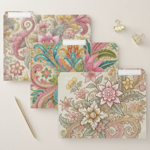 Pastel Indonesian Batik Floral Boho Rustic Vintage File Folder