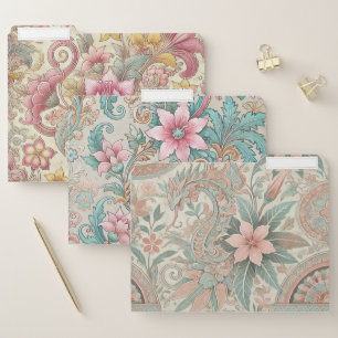 Pastel Indonesian Batik Floral Boho Rustic Vintage File Folder