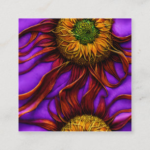 Pastel Ink Flow Intricate Sunflower Botanical Square Business Card