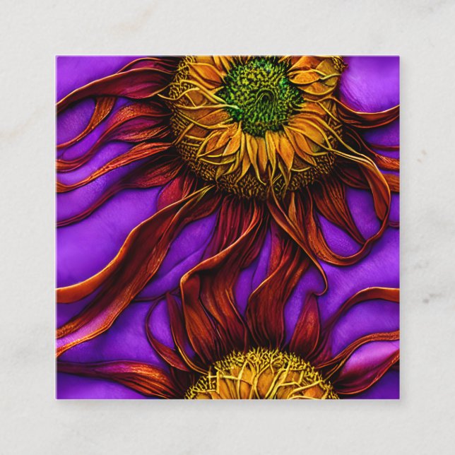Pastel Ink Flow Intricate Sunflower Botanical Square Business Card (Front)