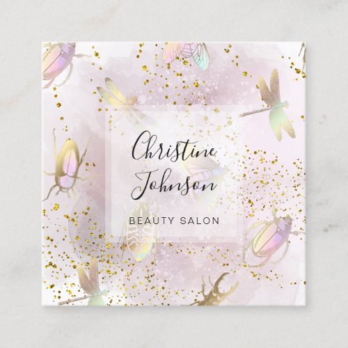 pastel insects on FAUX glitter watercolor Square Business Card