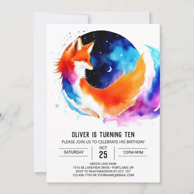 Pastel Into the Woods Fox Birthday Party Invitation (Front)