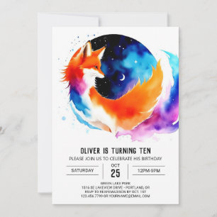 Pastel Into the Woods Fox Birthday Party Invitation