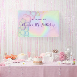 Pastel Iridescent Balloon Arch Birthday Welcome Banner