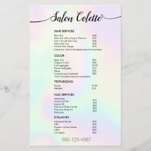 Pastel Iridescent Calligraphy Salon Service Menu Flyer