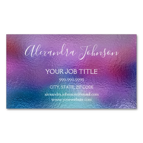 Pastel Iridescent Foil Blue Purple and Teal Business Card Magnet
