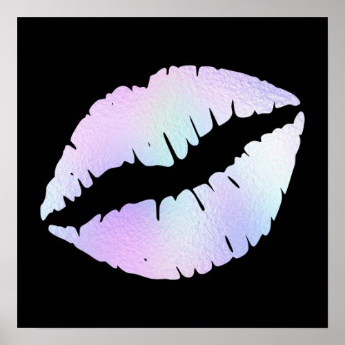 Pastel Iridescent Foil Lipstick Kiss on Black Poster