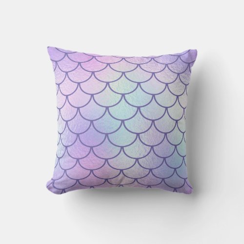 Pastel Iridescent Foil Periwinkle Mermaid Scales Throw Pillow