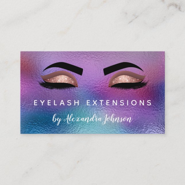 Pastel Iridescent Gold Eyelash Extensions Business Card (Front)