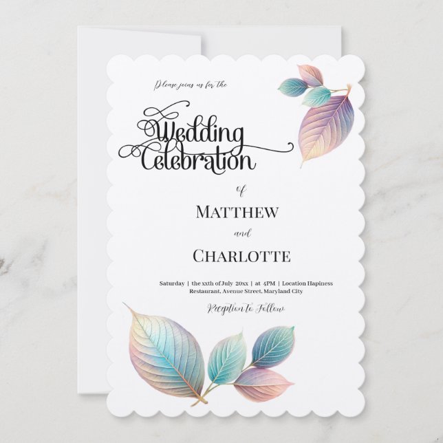 Pastel Iridescent Leaves Wedding Dreamy Pastels (Front)