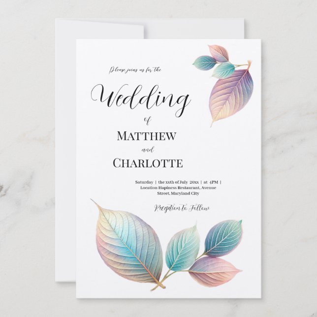 Pastel Iridescent Leaves Wedding Dreamy Pastels (Front)