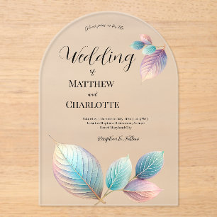 Pastel Iridescent Leaves Wedding Dreamy Pastels Acrylic Invitations