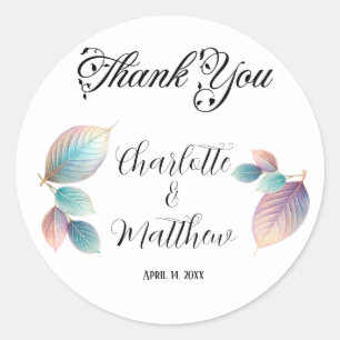 Pastel Iridescent Leaves Wedding Dreamy Pastels Classic Round Sticker