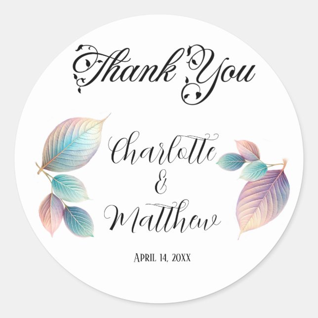 Pastel Iridescent Leaves Wedding Dreamy Pastels Classic Round Sticker (Front)