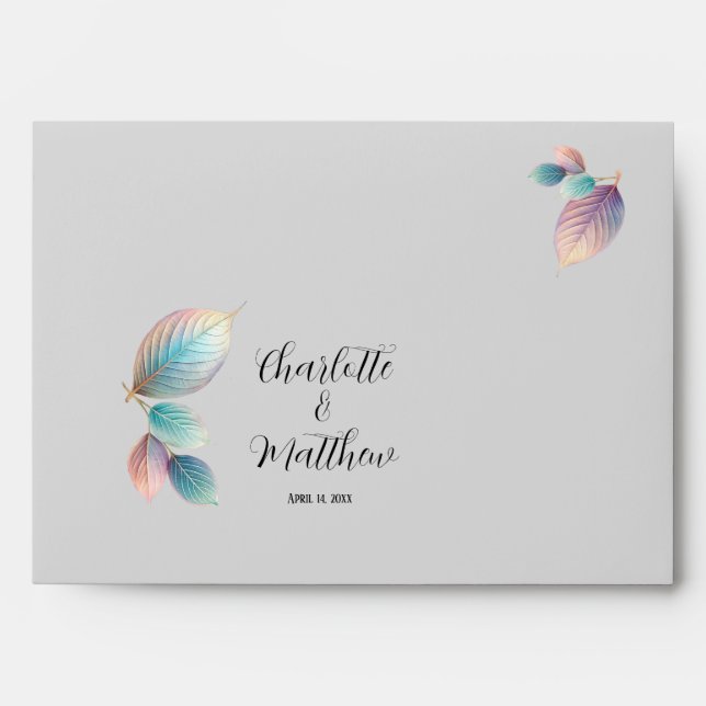Pastel Iridescent Leaves Wedding Dreamy Pastels Envelope (Front)