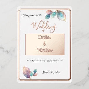 Pastel Iridescent Leaves Wedding Dreamy Pastels Foil Invitation