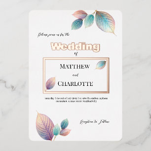 Pastel Iridescent Leaves Wedding Dreamy Pastels Foil Invitation