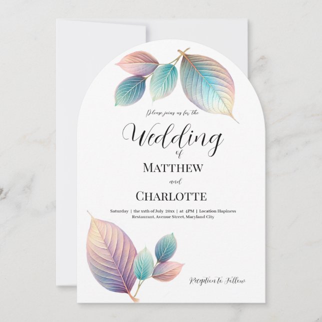 Pastel Iridescent Leaves Wedding Dreamy Pastels Invitation (Front)
