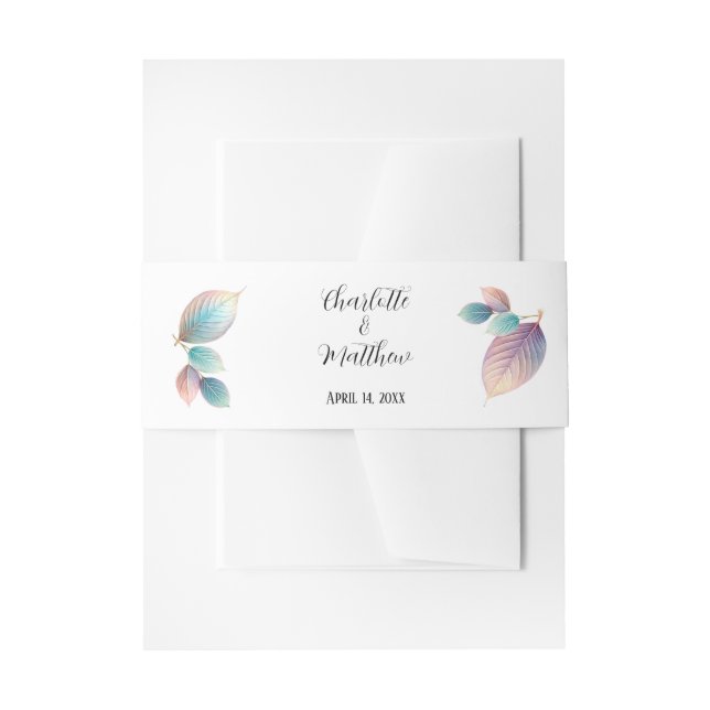 Pastel Iridescent Leaves Wedding Dreamy Pastels Invitation Belly Band (Front Example)