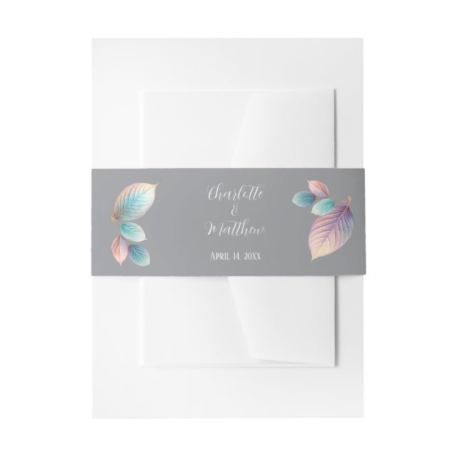 Pastel Iridescent Leaves Wedding Dreamy Pastels Invitation Belly Band (Front Example)