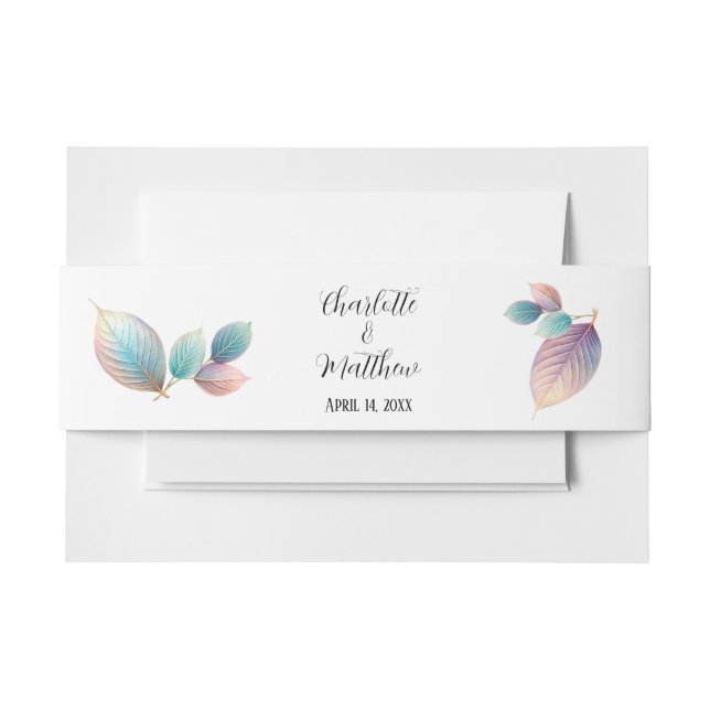 Pastel Iridescent Leaves Wedding Dreamy Pastels Invitation Belly Band (Front Example)