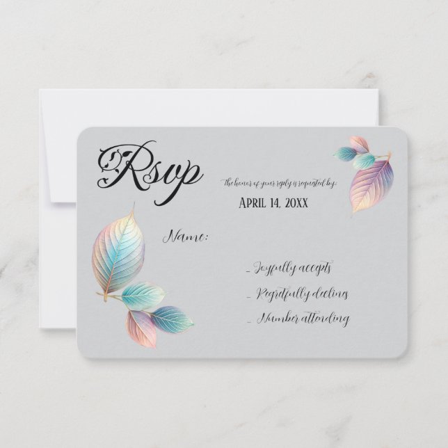 Pastel Iridescent Leaves Wedding Dreamy Pastels RSVP Card (Front)