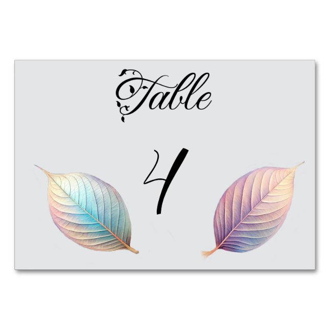 Pastel Iridescent Leaves Wedding Dreamy Pastels Table Number (Front)