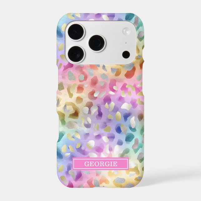Pastel Iridescent Leopard Print Monogrammed Case-Mate iPhone Case (Back)
