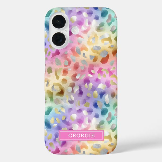 Pastel Iridescent Leopard Print Monogrammed Case-Mate iPhone Case (Back)