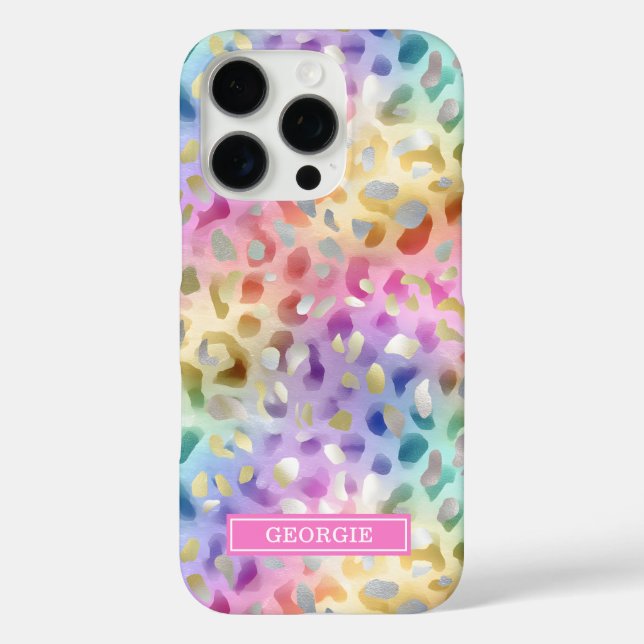 Pastel Iridescent Leopard Print Monogrammed Case-Mate iPhone Case (Back)
