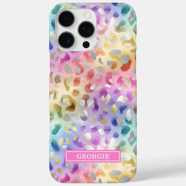 Pastel Iridescent Leopard Print Monogrammed Case-Mate iPhone Case (Back)