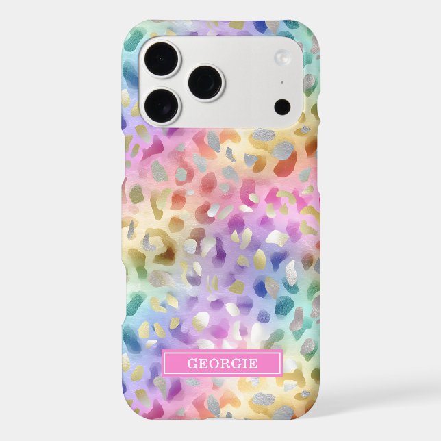 Pastel Iridescent Leopard Print Monogrammed Case-Mate iPhone Case (Back)