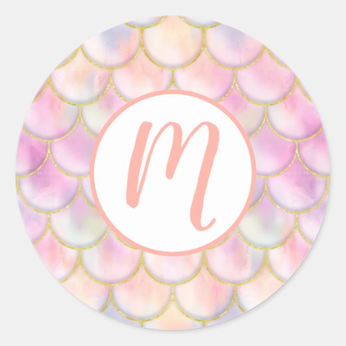 Pastel Iridescent Mermaid Scales Pattern Classic Round Sticker