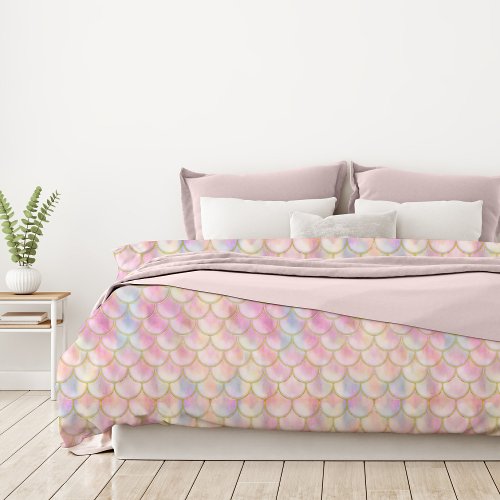 Pastel Iridescent Mermaid Scales Pattern Duvet Cover