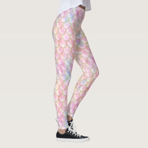 Pastel Iridescent Mermaid Scales Pattern Leggings