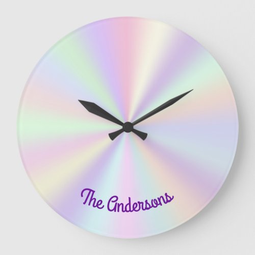 Pastel Iridescent Rainbow Radial Gradient Large Clock