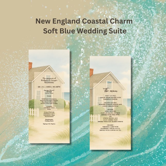Pastel ivory Blue new england Coastal Wedding Program (Creator Uploaded)
