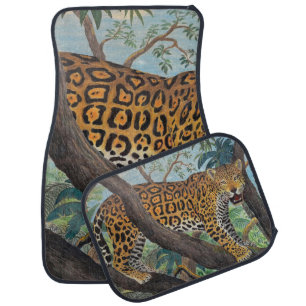 Pastel jaguar: jungle drawing. car floor mat