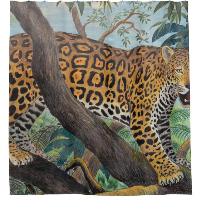 Pastel jaguar: jungle drawing. shower curtain (Front)