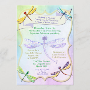 Pastel Jewel Tone Dragonfly Baby Shower Invite