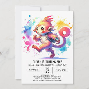 Pastel Joyful Monkey Birthday Invitation