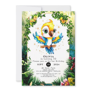 Pastel Jungle Parrot Birthday Invitation