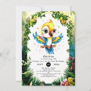 Pastel Jungle Parrot Birthday Invitation
