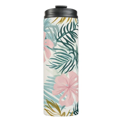 Pastel Jungle Tropical Leaf Leaves Thermal Tumbler