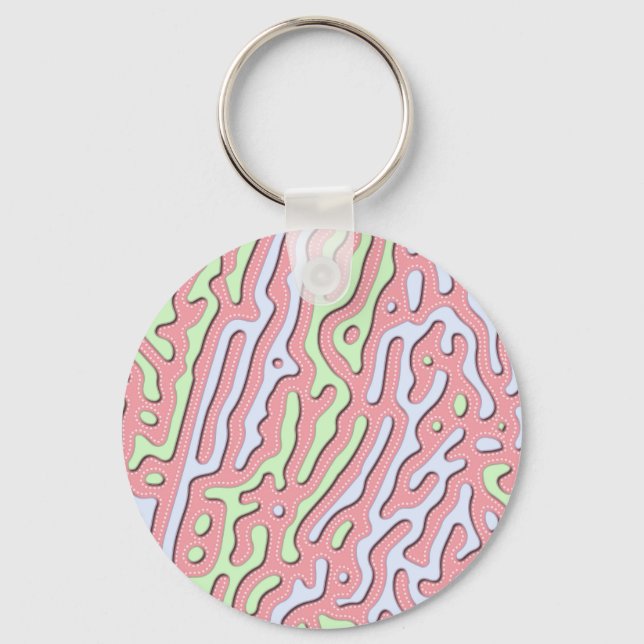 Pastel Kawaii Abstract Colorful Squiggle Design Keychain (Front)