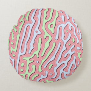 Pastel Kawaii Abstract Colorful Squiggle Design Round Pillow